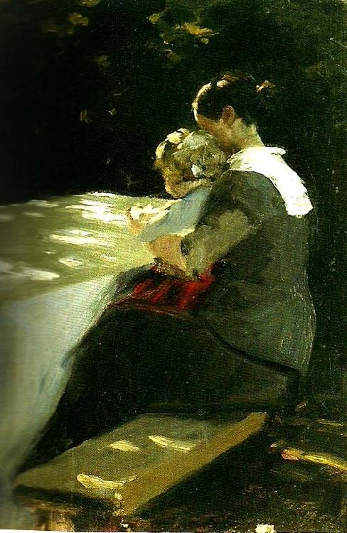 Peter Severin Kroyer figurstudie av anna ancher med helga i knaet